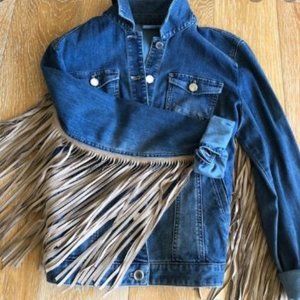 Chico's Platinum Fringe Denim Jacket -Size 0/Small